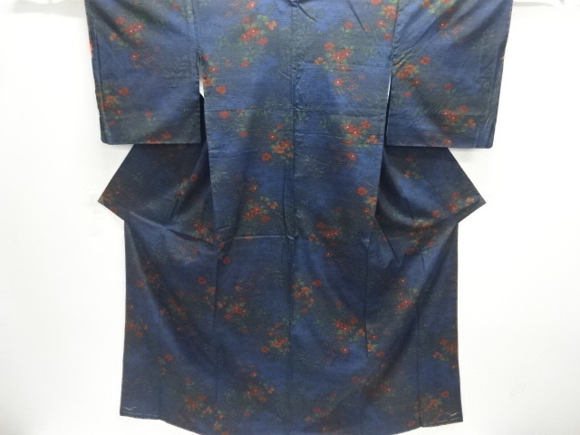 JAPANESE KIMONO / UNUSED / SILK / HAND WOVEN TSUMUGI / FLORAL PLANTS